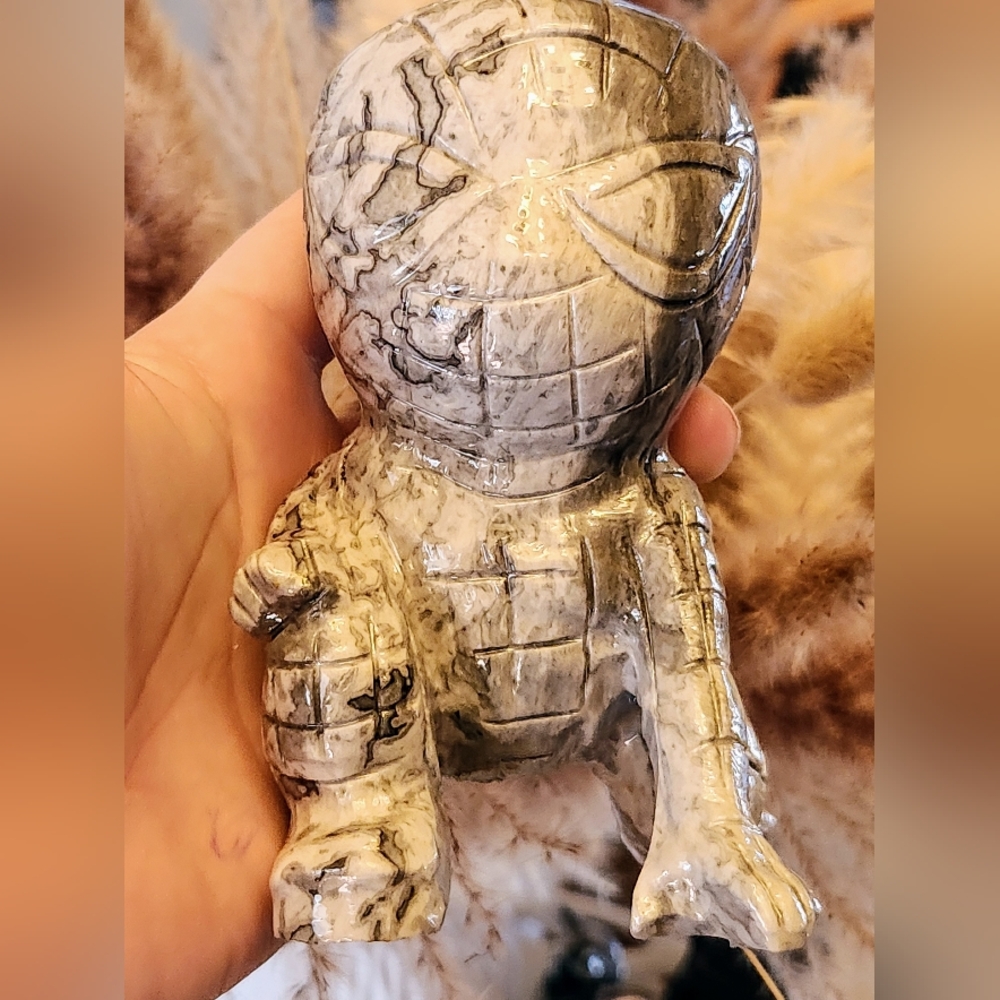 Spidey Grey Picasso Jasper. Spiderman Marvel Spidey Crystal Carving - Picture 3 of 8
